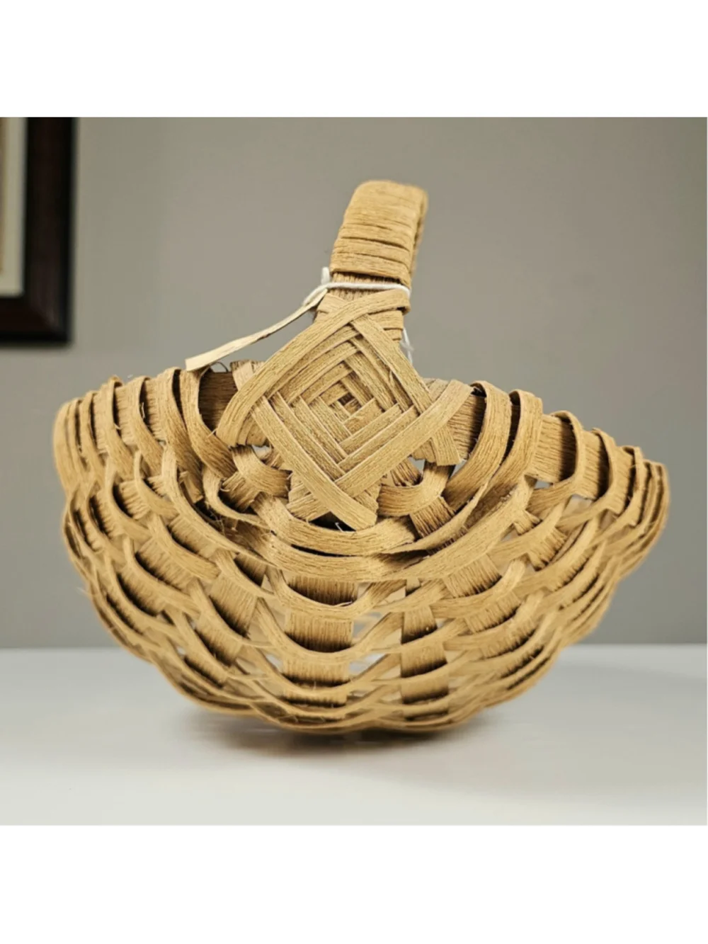Vtg Black Ash Splint Buttocks Basket Handwoven Appalachian Egg Rib Basket 10.5